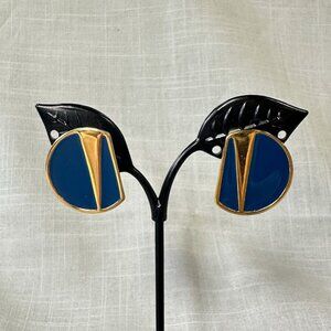 Vintage Monet Gold and Navy Clip On Earrings